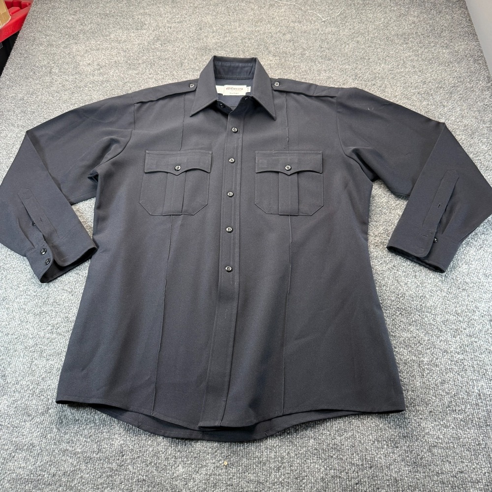 Elbeco Classic TexTrop Navy Blue Zipper Police Uniform Duty Shirt 16.5 34 L